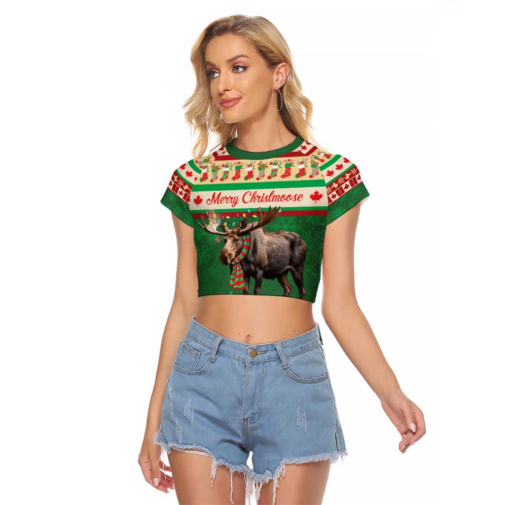 Personalized Merry Christmoose Raglan Cropped T Shirt Canada Merry Christmas Moose - Wonder Print Shop