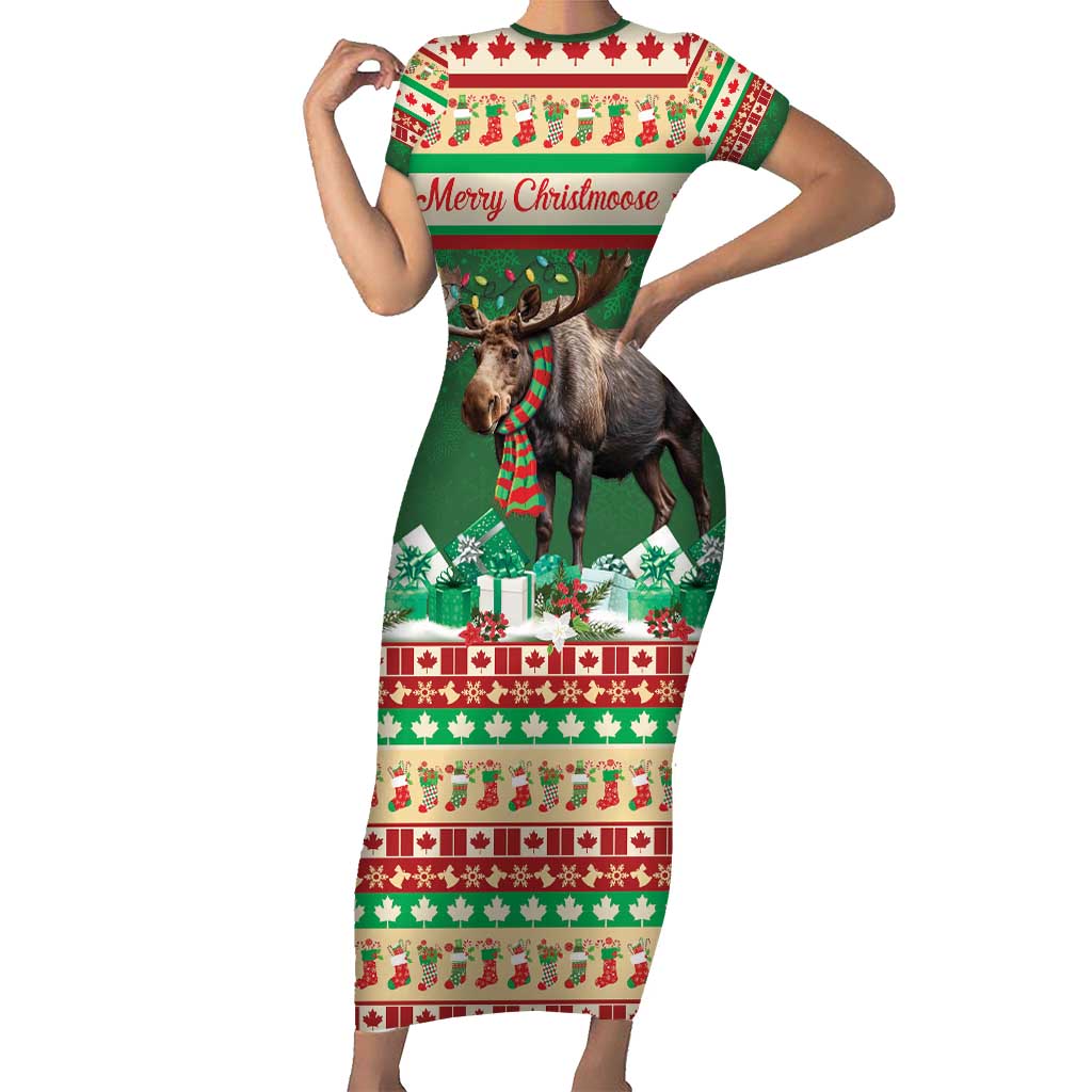 Personalized Merry Christmoose Short Sleeve Bodycon Dress Canada Merry Christmas Moose - Wonder Print Shop
