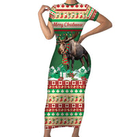 Personalized Merry Christmoose Short Sleeve Bodycon Dress Canada Merry Christmas Moose - Wonder Print Shop