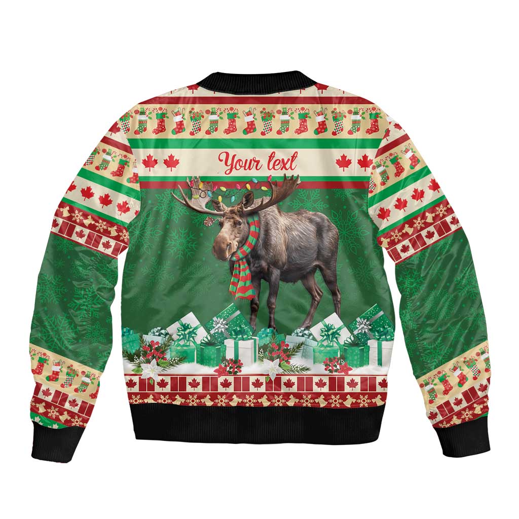 Personalized Merry Christmoose Sleeve Zip Bomber Jacket Canada Merry Christmas Moose - Wonder Print Shop