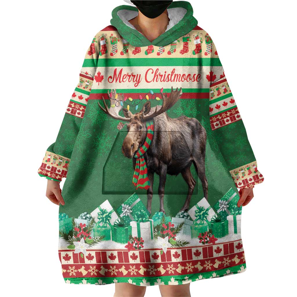Personalized Merry Christmoose Wearable Blanket Hoodie Canada Merry Christmas Moose - Wonder Print Shop