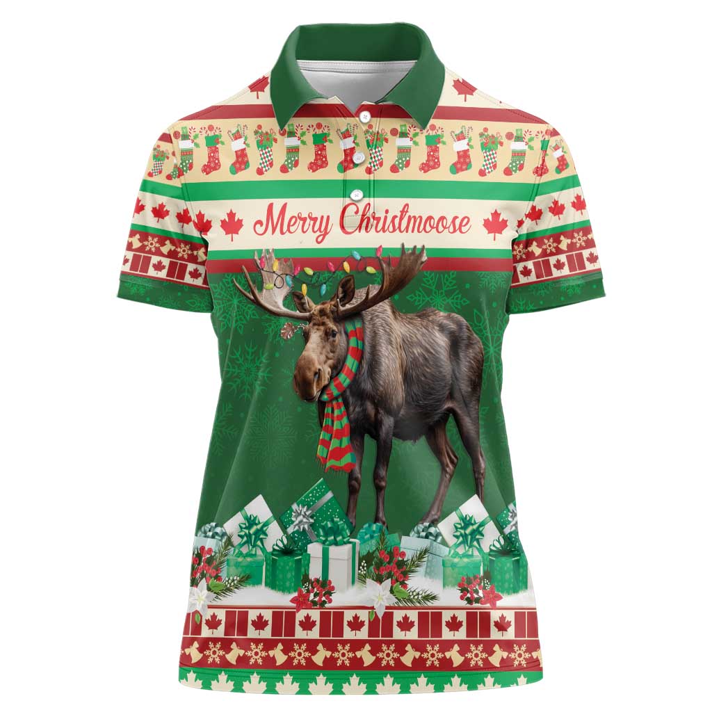 Personalized Merry Christmoose Women Polo Shirt Canada Merry Christmas Moose - Wonder Print Shop