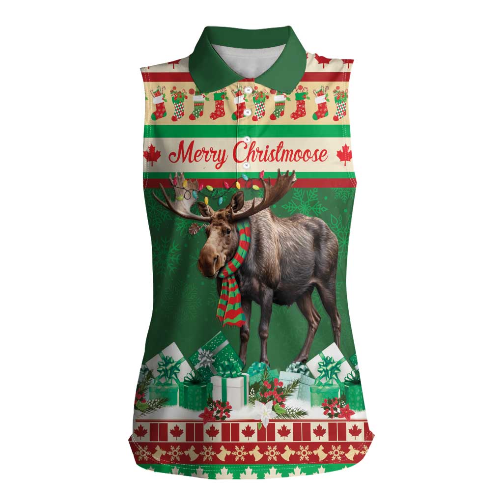 Personalized Merry Christmoose Women Sleeveless Polo Shirt Canada Merry Christmas Moose - Wonder Print Shop