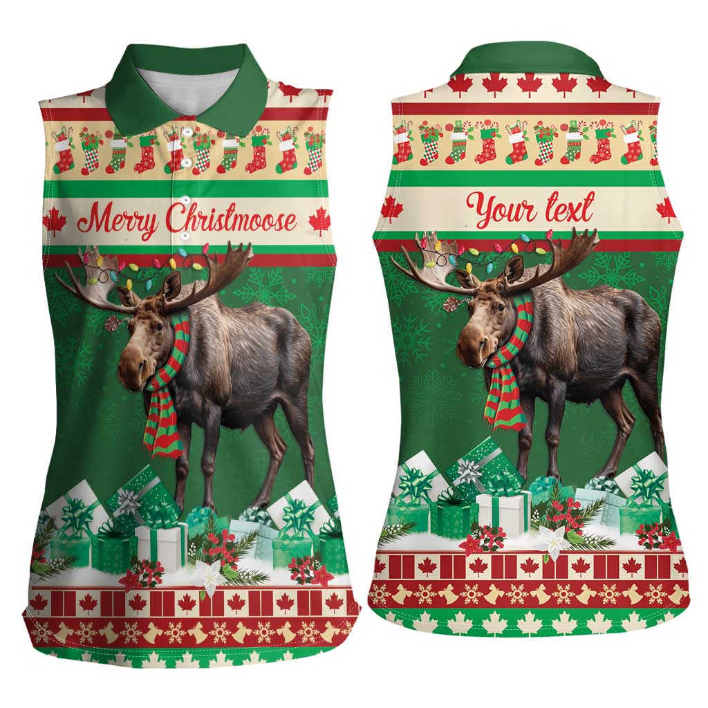 Personalized Merry Christmoose Women Sleeveless Polo Shirt Canada Merry Christmas Moose - Wonder Print Shop