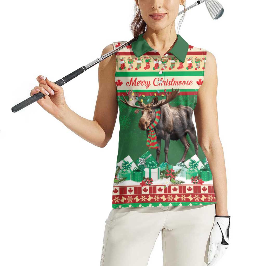 Personalized Merry Christmoose Women Sleeveless Polo Shirt Canada Merry Christmas Moose - Wonder Print Shop