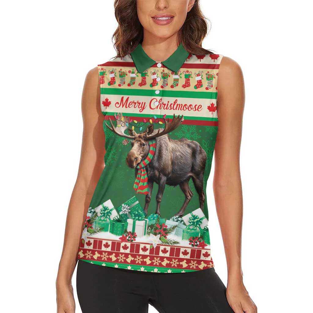 Personalized Merry Christmoose Women Sleeveless Polo Shirt Canada Merry Christmas Moose - Wonder Print Shop
