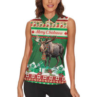 Personalized Merry Christmoose Women Sleeveless Polo Shirt Canada Merry Christmas Moose - Wonder Print Shop