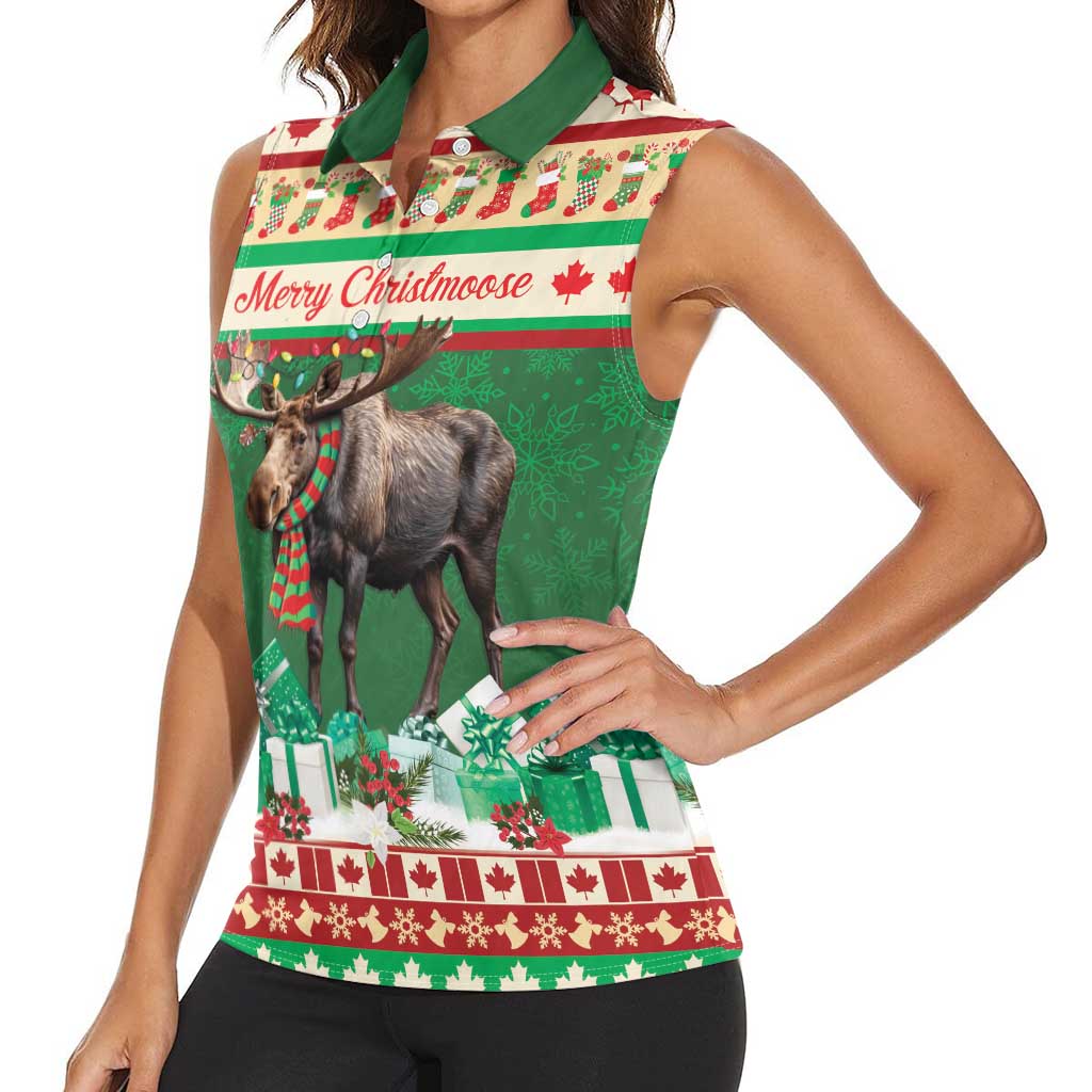 Personalized Merry Christmoose Women Sleeveless Polo Shirt Canada Merry Christmas Moose - Wonder Print Shop