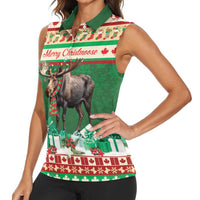 Personalized Merry Christmoose Women Sleeveless Polo Shirt Canada Merry Christmas Moose - Wonder Print Shop