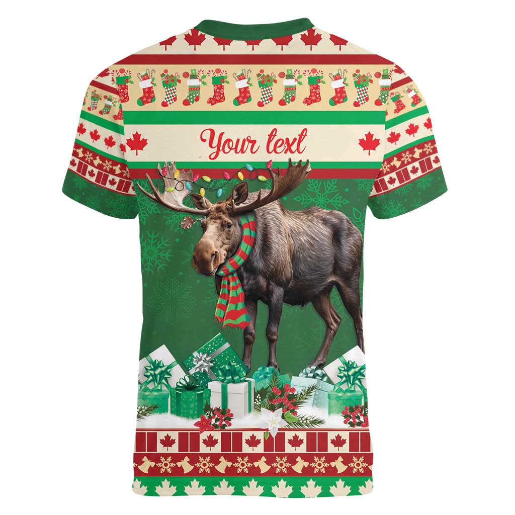 Personalized Merry Christmoose Women V-Neck T-Shirt Canada Merry Christmas Moose - Wonder Print Shop