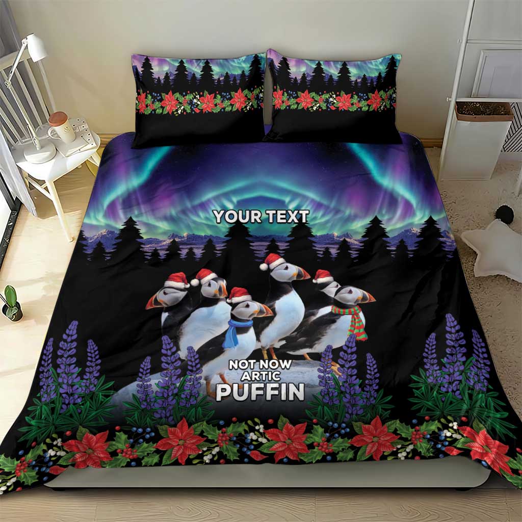 Personalized Not Now Arctic Puffin Bedding Set Icelandic Christmas with Northern Lights LT9 - Wonder Print Shop