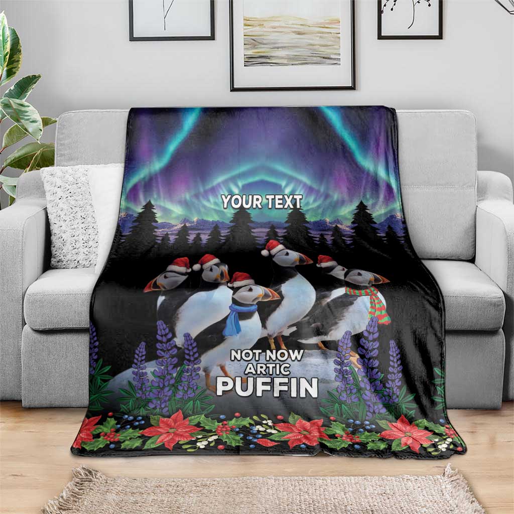 Personalized Not Now Arctic Puffin Blanket Icelandic Christmas with Northern Lights