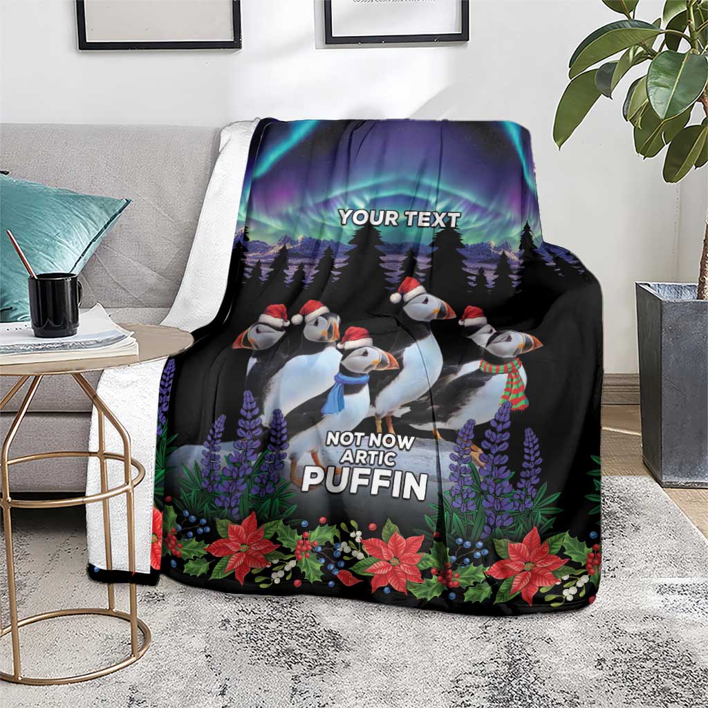 Personalized Not Now Arctic Puffin Blanket Icelandic Christmas with Northern Lights