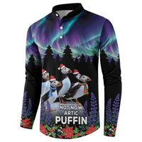 Personalized Not Now Arctic Puffin Button Sweatshirt Icelandic Christmas with Northern Lights LT9 - Wonder Print Shop