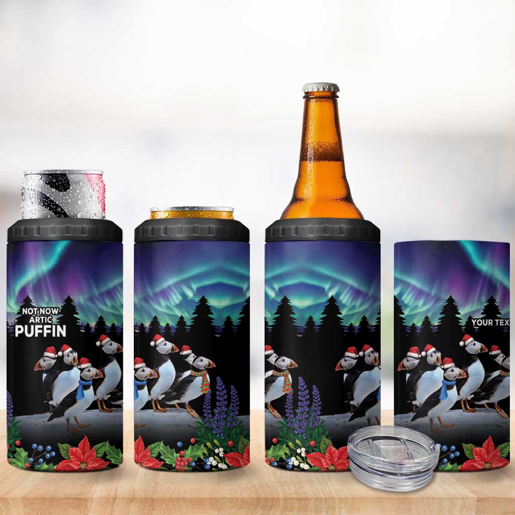 Personalized Not Now Arctic Puffin 4 in 1 Can Cooler Tumbler Icelandic Christmas with Northern Lights LT9 - Wonder Print Shop