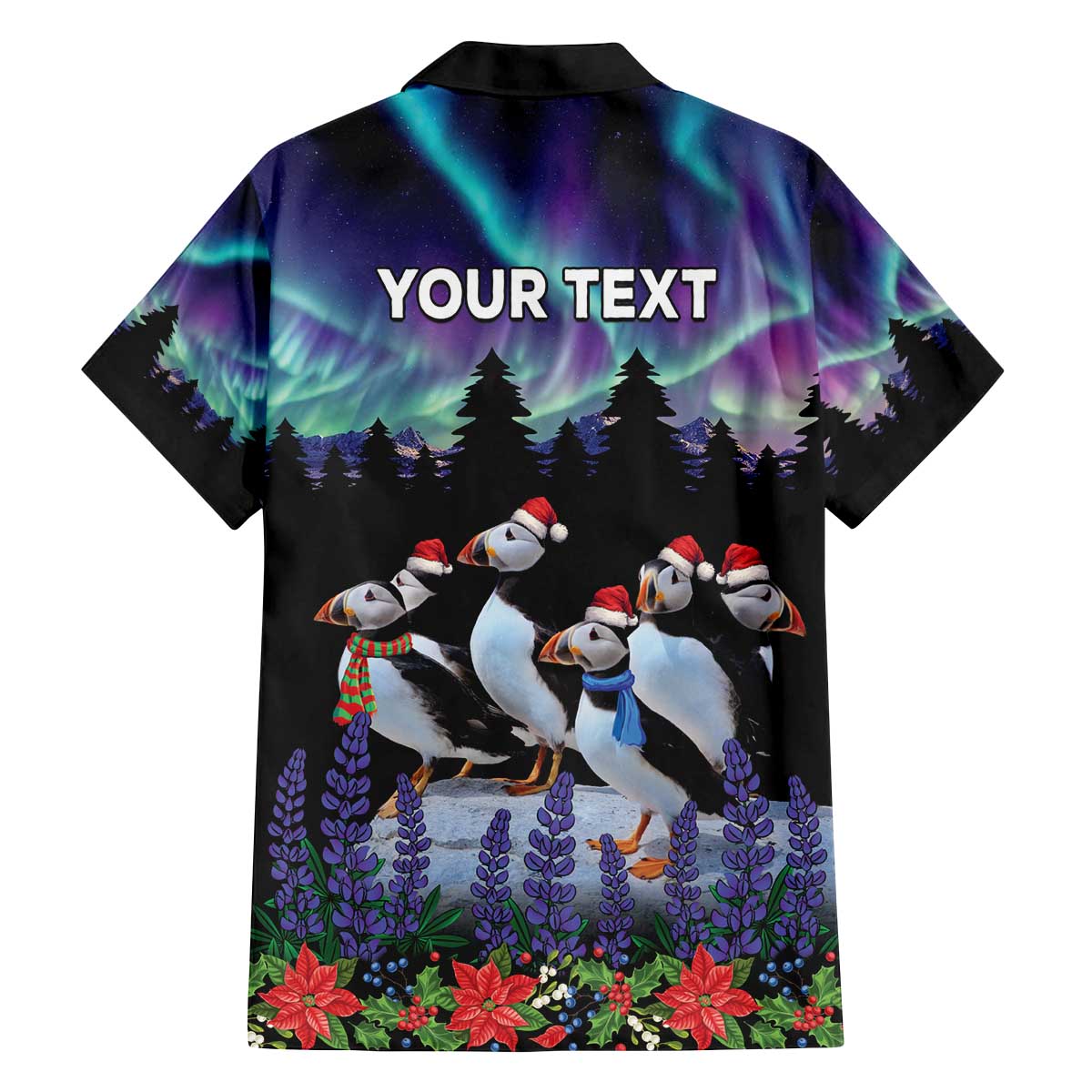Personalized Not Now Arctic Puffin Family Matching Off The Shoulder Long Sleeve Dress and Hawaiian Shirt Icelandic Christmas with Northern Lights - Wonder Print Shop
