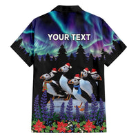 Personalized Not Now Arctic Puffin Family Matching Off The Shoulder Long Sleeve Dress and Hawaiian Shirt Icelandic Christmas with Northern Lights - Wonder Print Shop