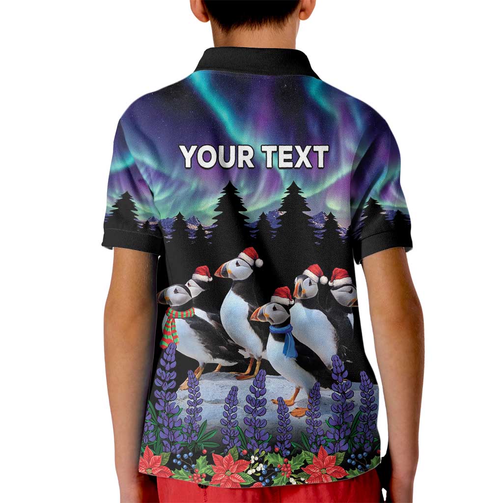 Personalized Not Now Arctic Puffin Kid Polo Shirt Icelandic Christmas with Northern Lights - Wonder Print Shop