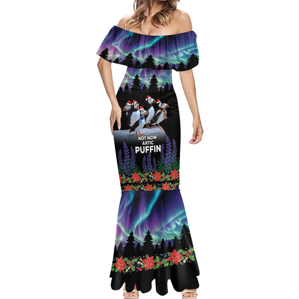 Personalized Not Now Arctic Puffin Mermaid Dress Icelandic Christmas with Northern Lights - Wonder Print Shop