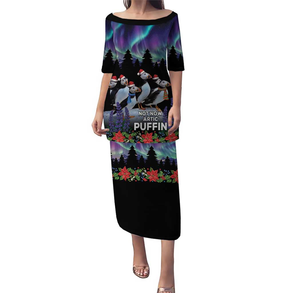 Personalized Not Now Arctic Puffin Puletasi Icelandic Christmas with Northern Lights - Wonder Print Shop