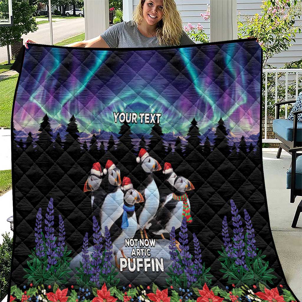 Personalized Not Now Arctic Puffin Quilt Icelandic Christmas with Northern Lights - Wonder Print Shop