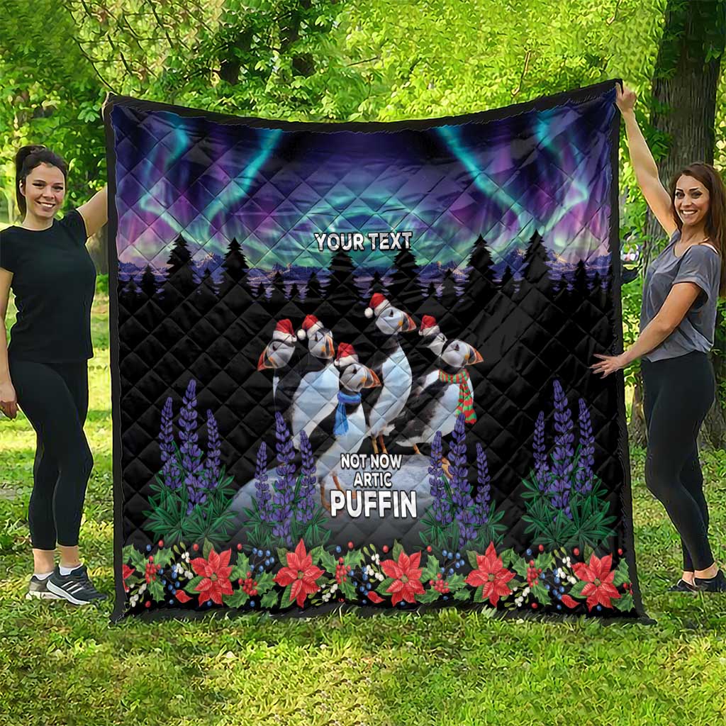 Personalized Not Now Arctic Puffin Quilt Icelandic Christmas with Northern Lights - Wonder Print Shop