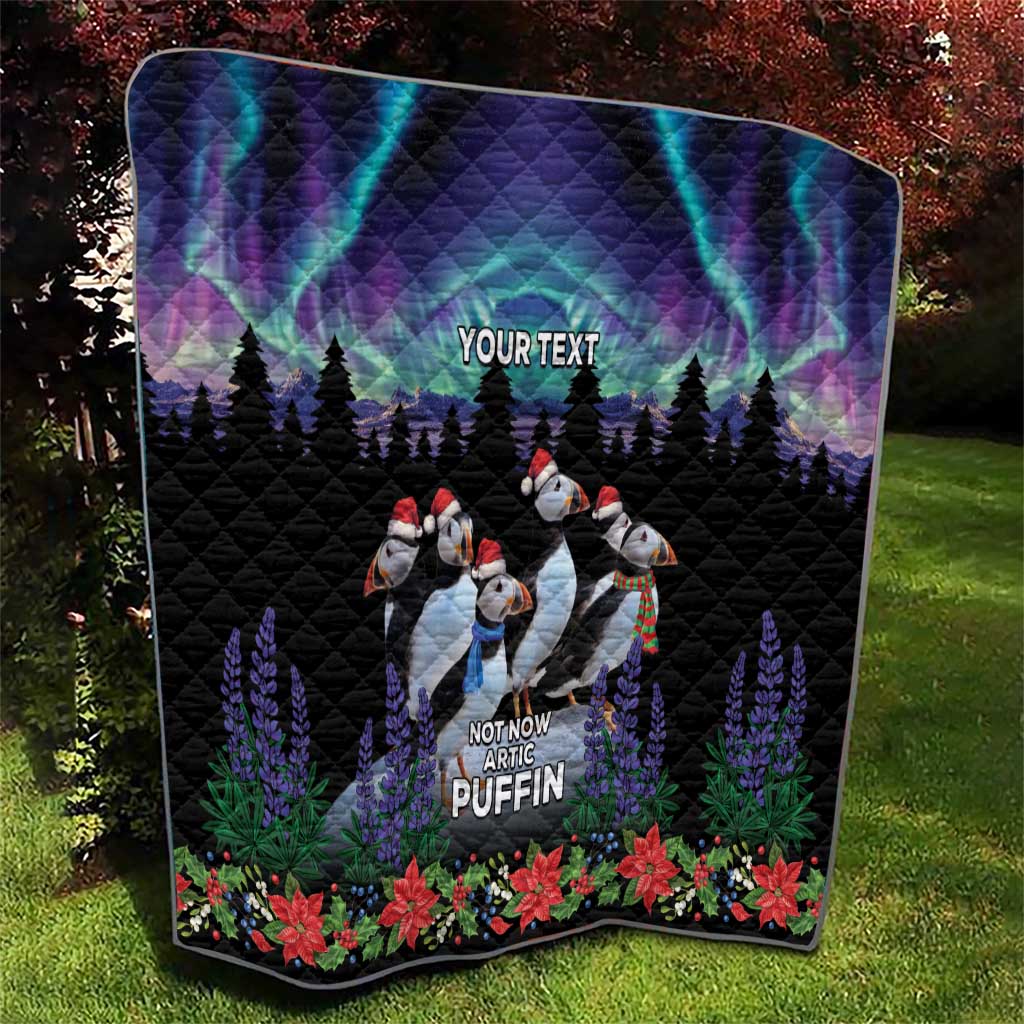 Personalized Not Now Arctic Puffin Quilt Icelandic Christmas with Northern Lights - Wonder Print Shop