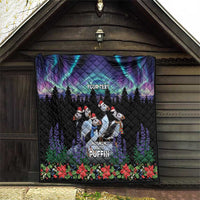 Personalized Not Now Arctic Puffin Quilt Icelandic Christmas with Northern Lights - Wonder Print Shop