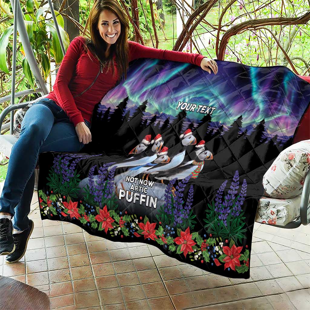 Personalized Not Now Arctic Puffin Quilt Icelandic Christmas with Northern Lights - Wonder Print Shop