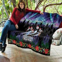 Personalized Not Now Arctic Puffin Quilt Icelandic Christmas with Northern Lights - Wonder Print Shop