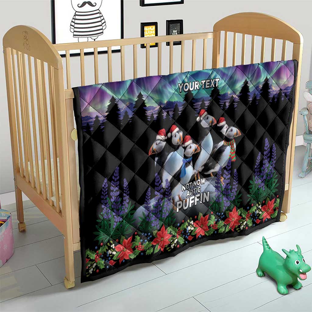 Personalized Not Now Arctic Puffin Quilt Icelandic Christmas with Northern Lights - Wonder Print Shop