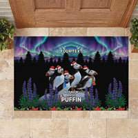 Personalized Not Now Arctic Puffin Rubber Doormat Icelandic Christmas with Northern Lights - Wonder Print Shop
