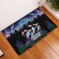 Personalized Not Now Arctic Puffin Rubber Doormat Icelandic Christmas with Northern Lights - Wonder Print Shop
