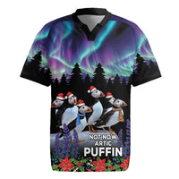 Personalized Not Now Arctic Puffin Rugby Jersey Icelandic Christmas with Northern Lights - Wonder Print Shop