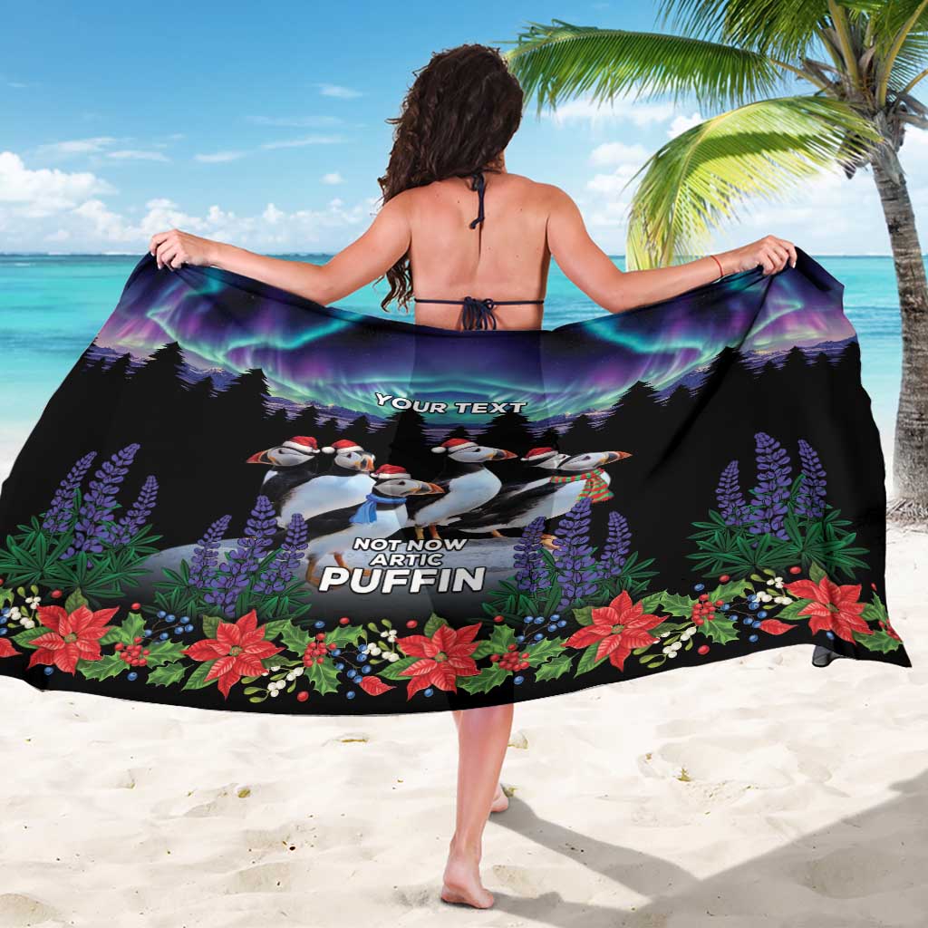 Personalized Not Now Arctic Puffin Sarong Icelandic Christmas with Northern Lights - Wonder Print Shop