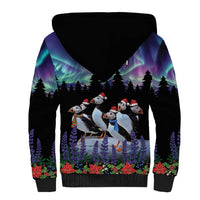 Personalized Not Now Arctic Puffin Sherpa Hoodie Icelandic Christmas with Northern Lights - Wonder Print Shop
