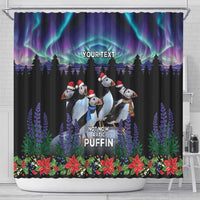Personalized Not Now Arctic Puffin Shower Curtain Icelandic Christmas with Northern Lights