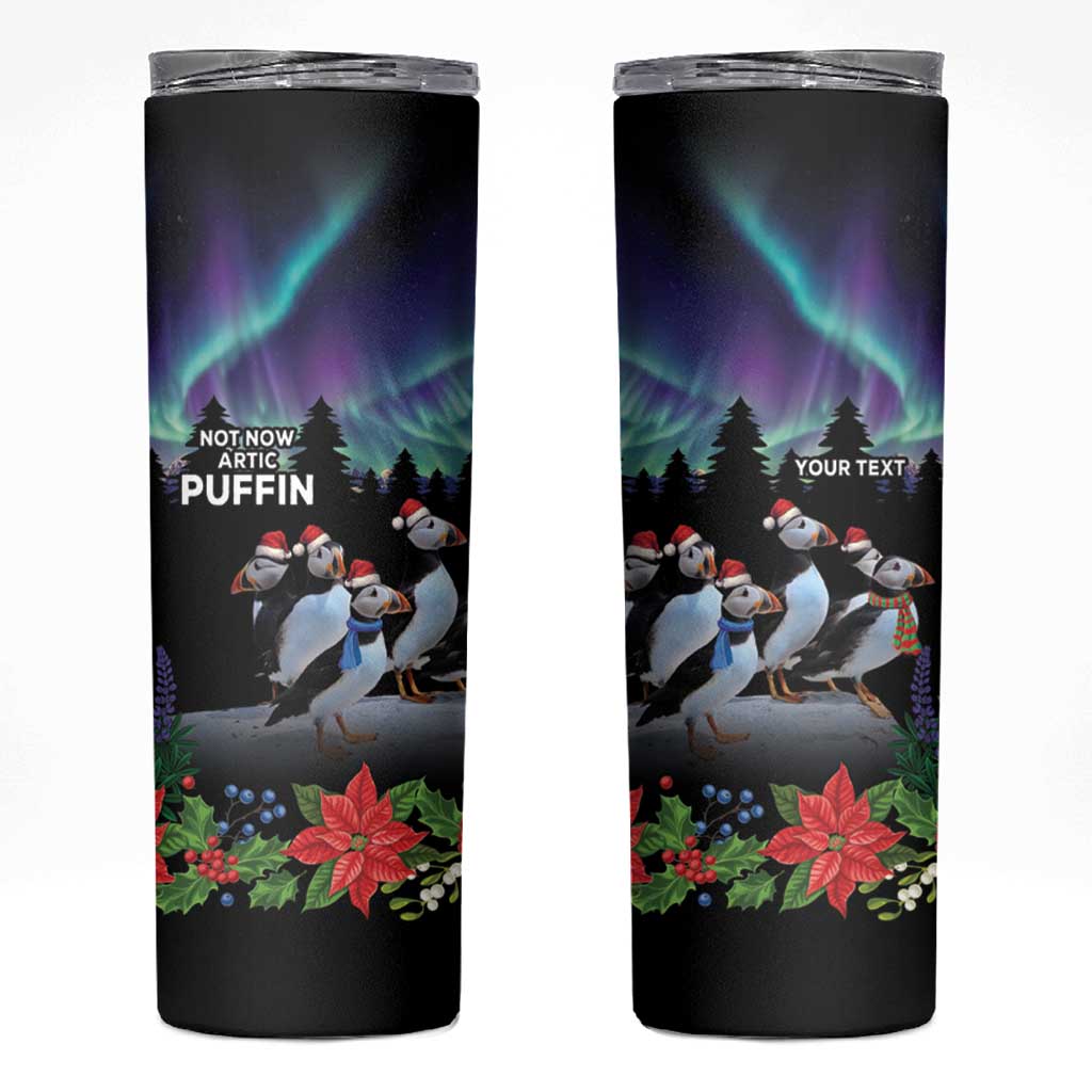 Personalized Not Now Arctic Puffin Skinny Tumbler Icelandic Christmas with Northern Lights - Wonder Print Shop
