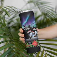 Personalized Not Now Arctic Puffin Skinny Tumbler Icelandic Christmas with Northern Lights - Wonder Print Shop