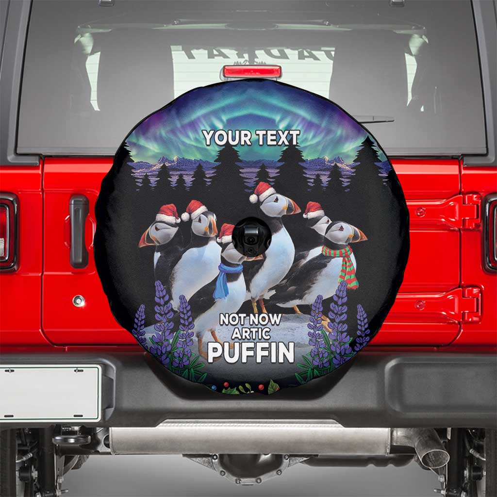 Personalized Not Now Arctic Puffin Spare Tire Cover Icelandic Christmas with Northern Lights - Wonder Print Shop