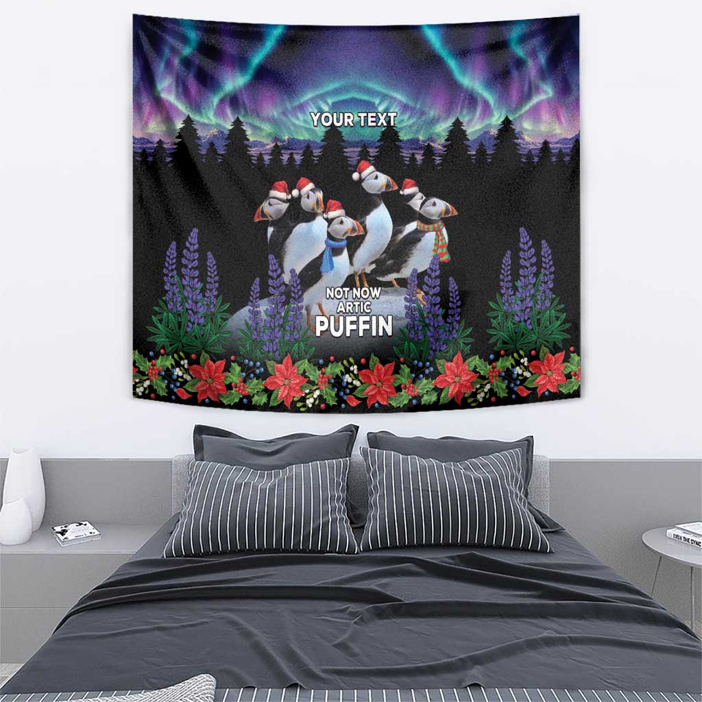 Personalized Not Now Arctic Puffin Tapestry Icelandic Christmas with Northern Lights - Wonder Print Shop