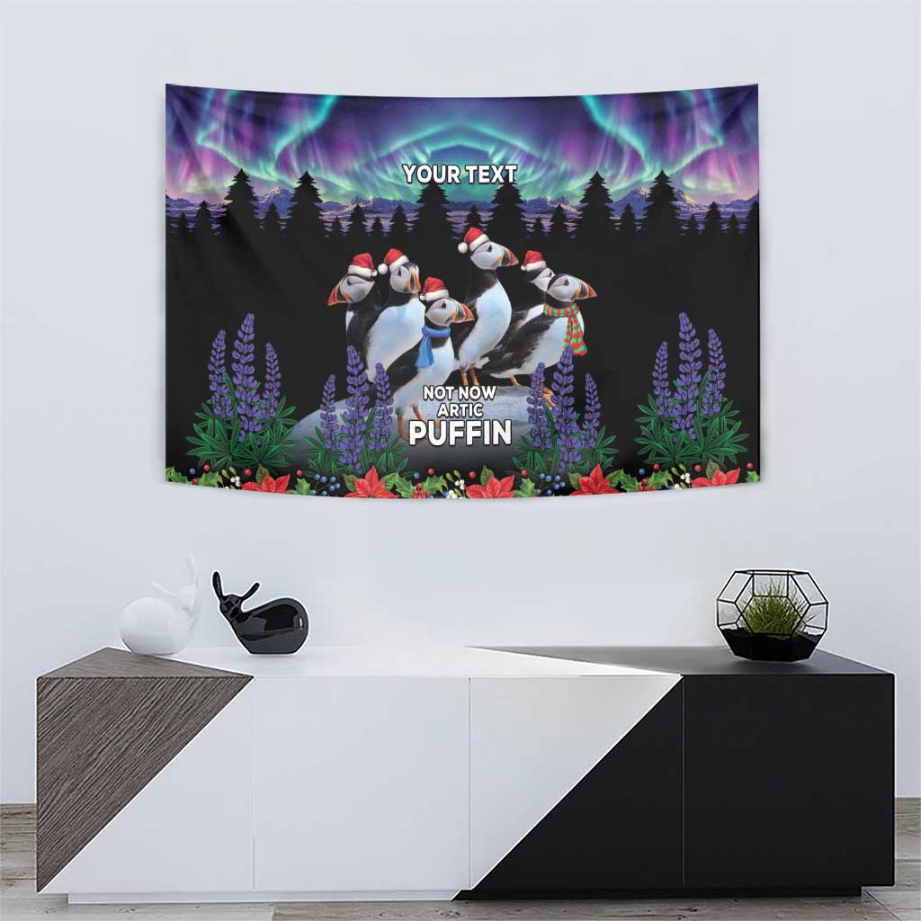 Personalized Not Now Arctic Puffin Tapestry Icelandic Christmas with Northern Lights - Wonder Print Shop