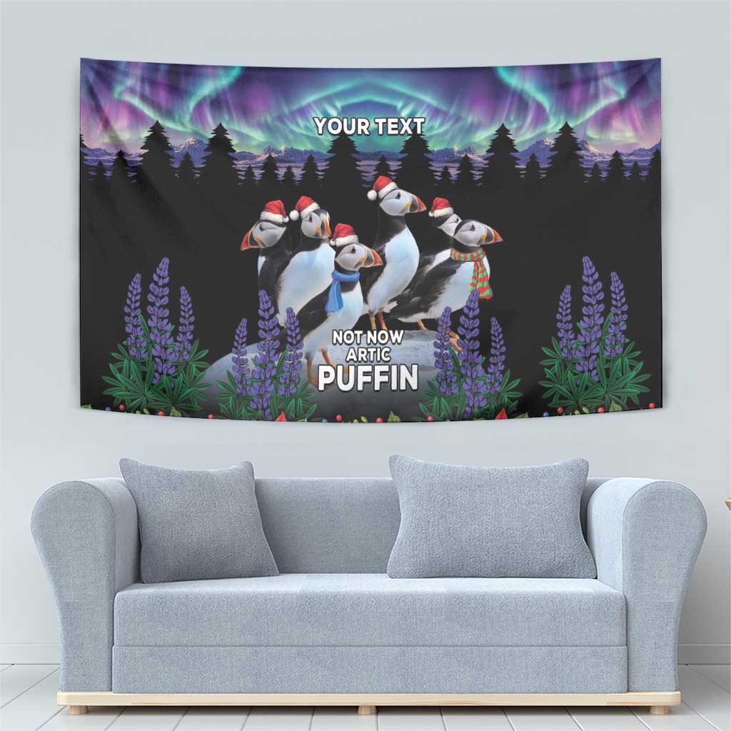 Personalized Not Now Arctic Puffin Tapestry Icelandic Christmas with Northern Lights - Wonder Print Shop