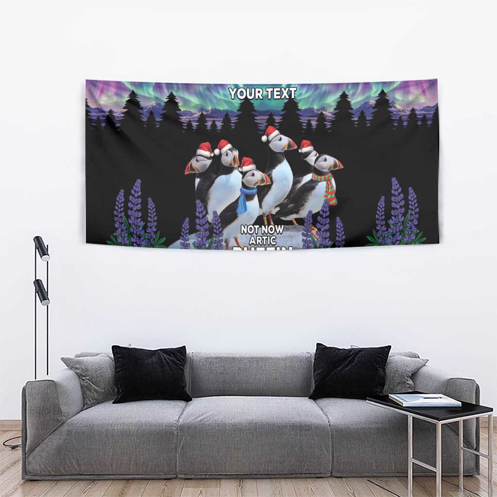 Personalized Not Now Arctic Puffin Tapestry Icelandic Christmas with Northern Lights - Wonder Print Shop