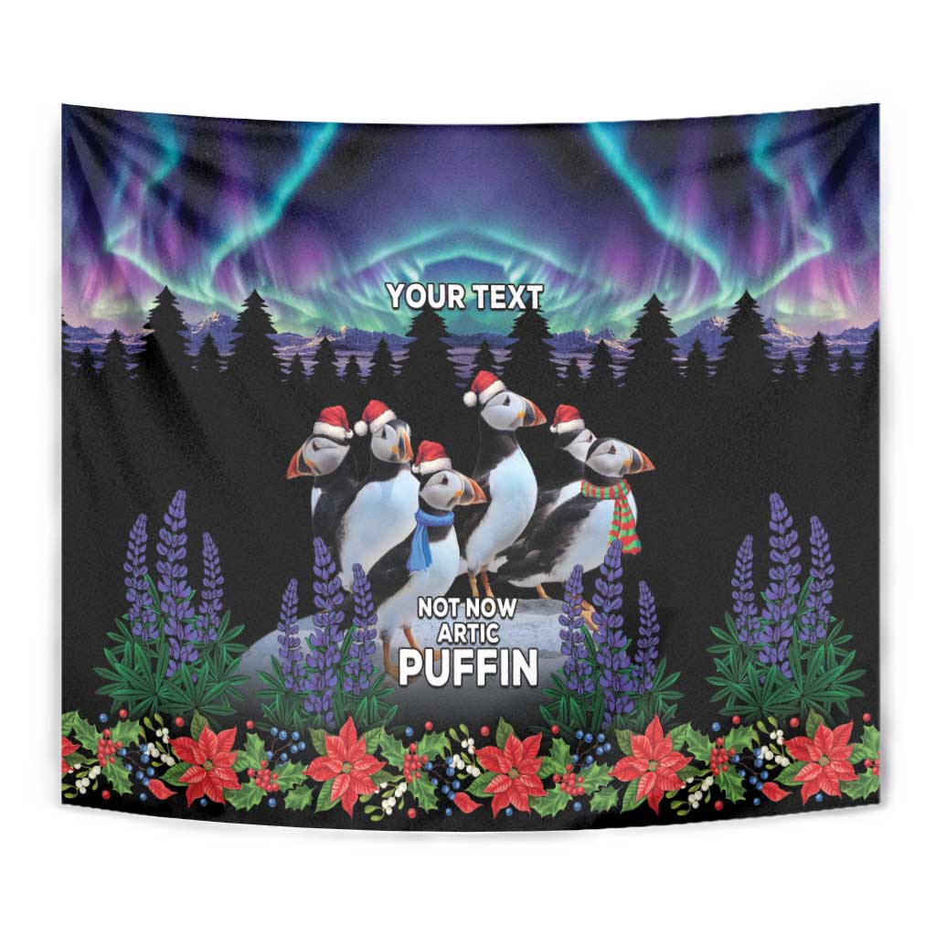 Personalized Not Now Arctic Puffin Tapestry Icelandic Christmas with Northern Lights - Wonder Print Shop