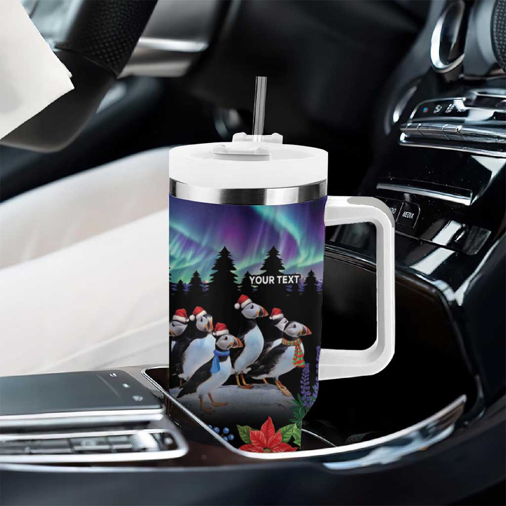 Personalized Not Now Arctic Puffin Tumbler With Handle Icelandic Christmas with Northern Lights - Wonder Print Shop