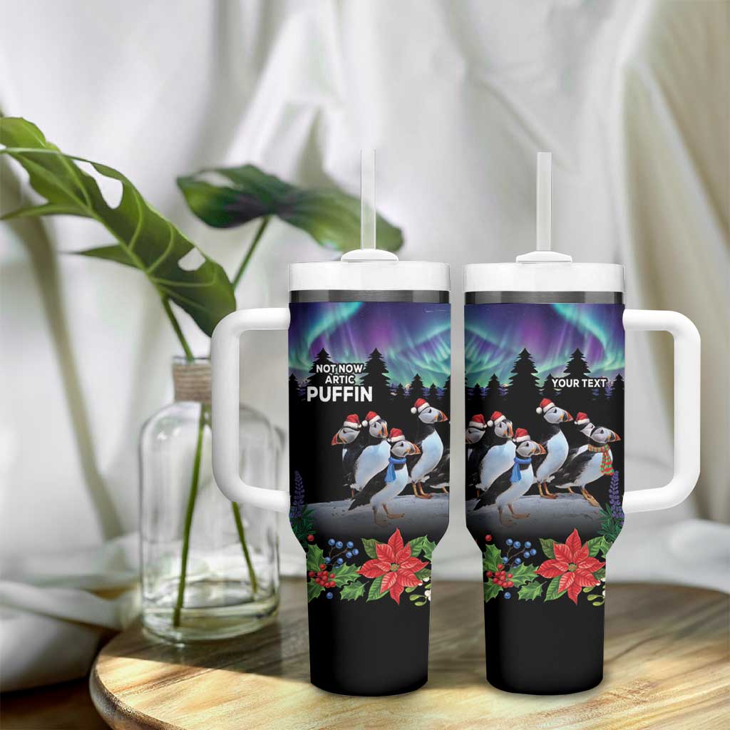 Personalized Not Now Arctic Puffin Tumbler With Handle Icelandic Christmas with Northern Lights - Wonder Print Shop
