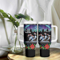 Personalized Not Now Arctic Puffin Tumbler With Handle Icelandic Christmas with Northern Lights - Wonder Print Shop
