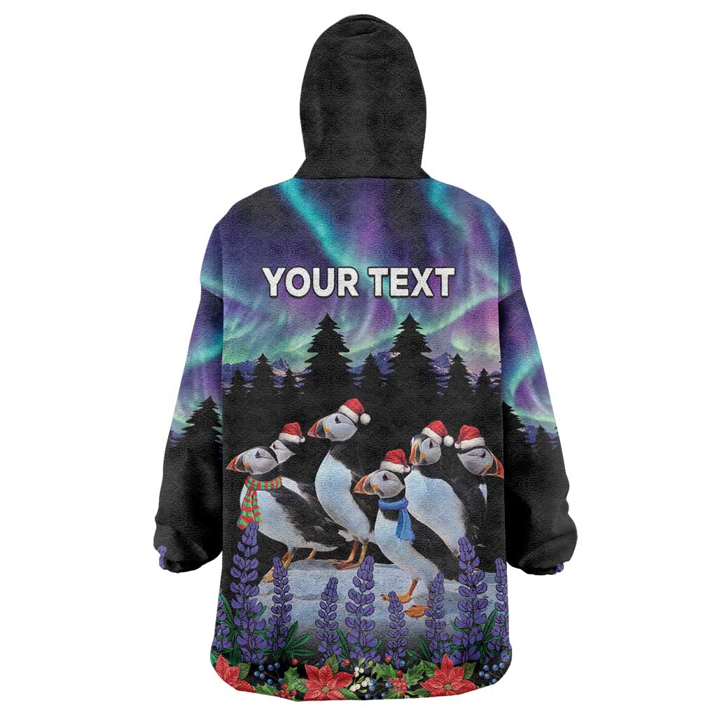 Personalized Not Now Arctic Puffin Wearable Blanket Hoodie Icelandic Christmas with Northern Lights - Wonder Print Shop