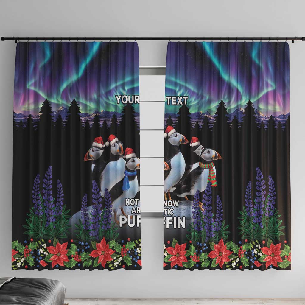 Personalized Not Now Arctic Puffin Window Curtain Icelandic Christmas with Northern Lights - Wonder Print Shop